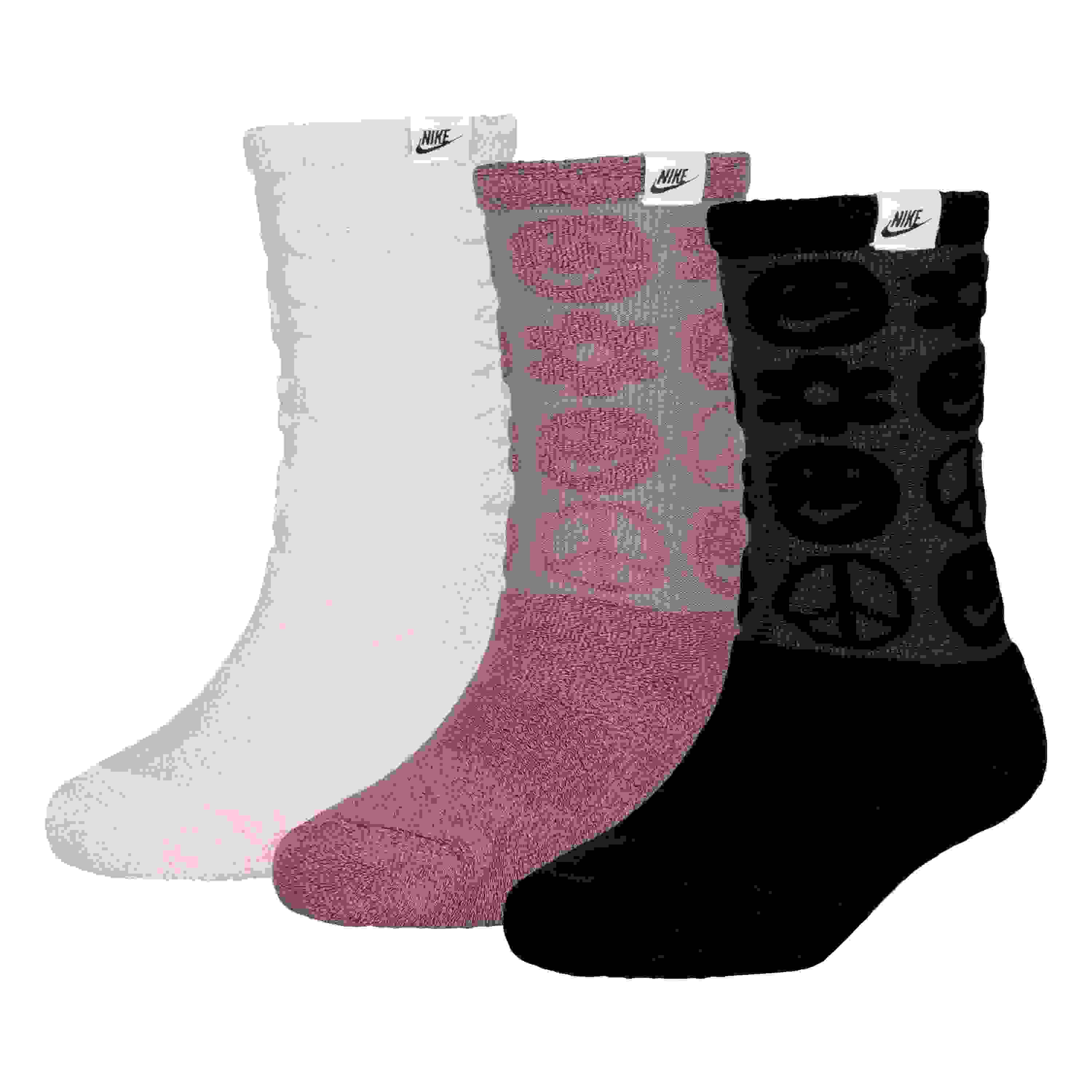 Nike Terry Smiley 3-Pack Big Kids' Pink Crew Socks